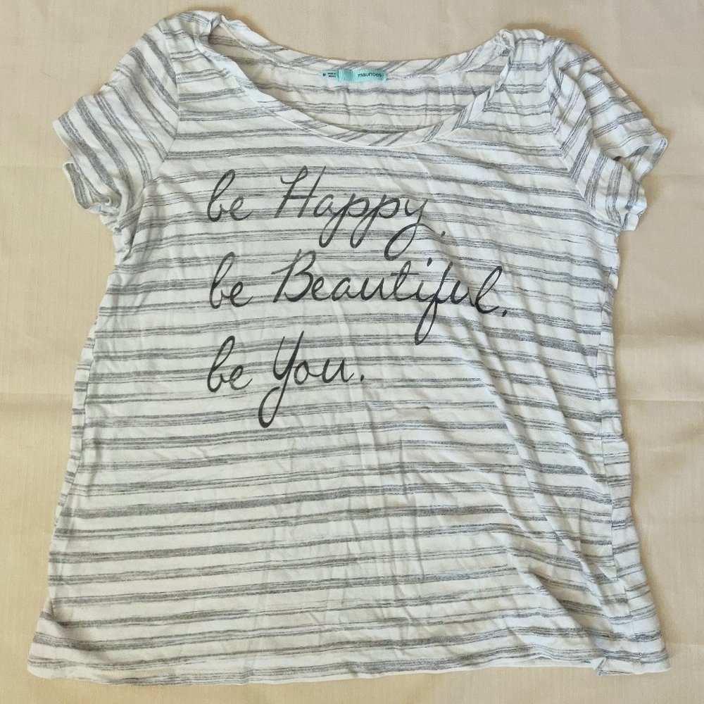 Maurices Gray &  White Stripped Short-sleeve T-shirt